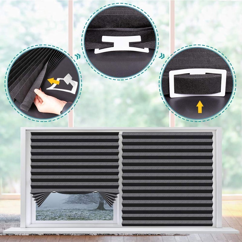 SEEYE Light Filtering Temporary Blinds Cordless Shades Fabric Pleated Fabric Shade Easy to Cut and Install, 48" W x 72" L - 2 Pack, Black, with 4 Clips - Image 3